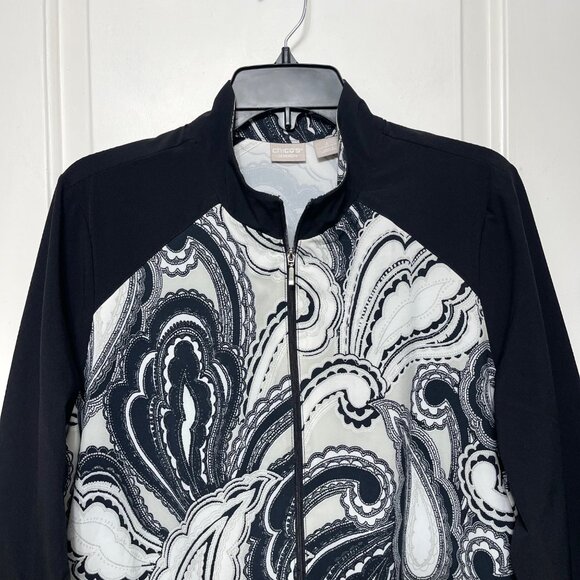 Chico's Zenergy Black & White Paisley Print Zip-Up Sport  Jacket Size 2 / US 12/ - Picture 7 of 12